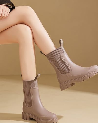 Godoboo Gummistiefel Damen Wasserdicht Boots Anti-Rutsch Atmungsaktiv Boots Leicht Mode Regenstiefel Stiefeletten Gartenschuhe Gummistiefeletten mit Komfort Einlegesohle Outdoor Elegant