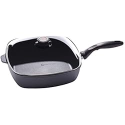 Swiss Chef Collection Sartenes Swiss Diamond Anti-adherente Cuadrado de Aluminio Fundido 28 cm sartén con Tapa de Cristal, 5 litros, para inducción, Gris/Negro