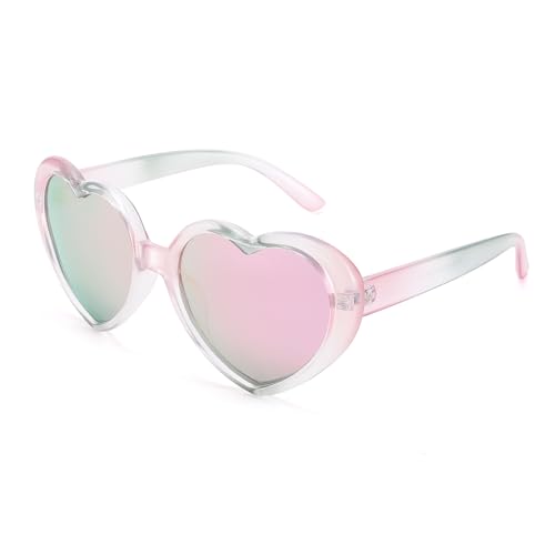 GLARDEFE Kids Polarized Heart Shaped Sunglasses - UV400 Protection Lovely Party Sun Glasses for Girls Age 3-10, A3 Pink / Pink Mirror, Medium