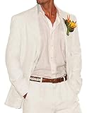 HUUTOE White Linen Suit for Men 2024 Summer Suits for Men 2 Piece Set Linen Mens Casual Linen Blazer Size 38
