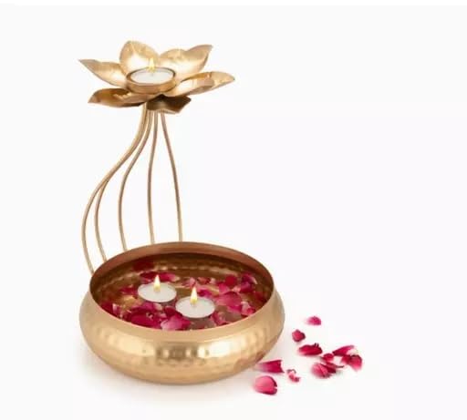 Vintagious Metal Lotus Tealight Candle Holder with Base of Urli Bowl, Diwali Gift Items 10 Inch Height (Gold) (B0CLD42C85) Amazon Price History, Amazon Price Tracker