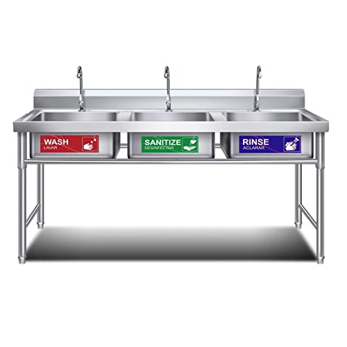 4 Pack Wash Rinse Sanitize Sink Labels, Waterproof Sticker Signs Perfect For 3 Compartment Sink - Restaurants, Commercial Kitchens, Food Trucks, Dishwashing Or Wash Station #TOP4