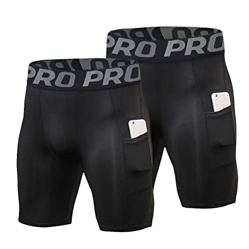 LNFINTDO Herren Kompressions Laufshorts mit Handytasche, Athletic Spandex Sportshorts, Coole trockene Workout-Baselayer-Unterwäsche.