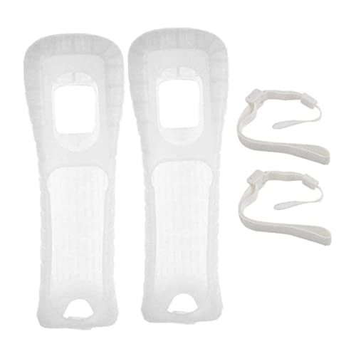 2pcs housse de protection en silicone avec dragonne anti-dérapante housse de protection en silicone compatible avec les ensembles de stockage de boîtier blanc à distance Wii Cover