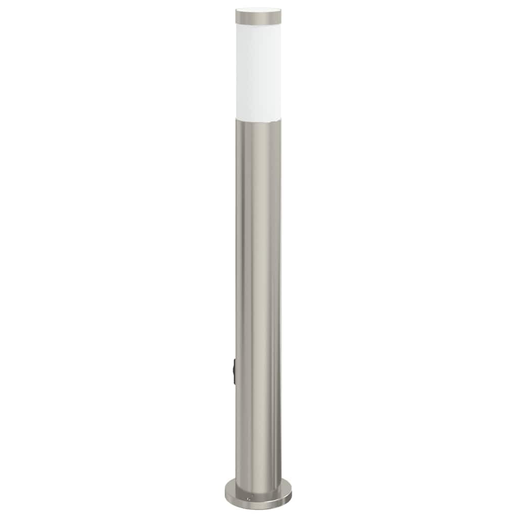 Lampada a colonna con sensore e presa, 80 cm, in acciaio inox, IP44, resistente alle intemperie, sensore di movimento, moderna illuminazione da giardino, lampada da terra per terrazze e