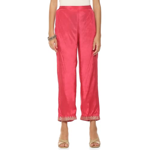 Image of Rangriti Pink Viscose Straight Palazzo for Women