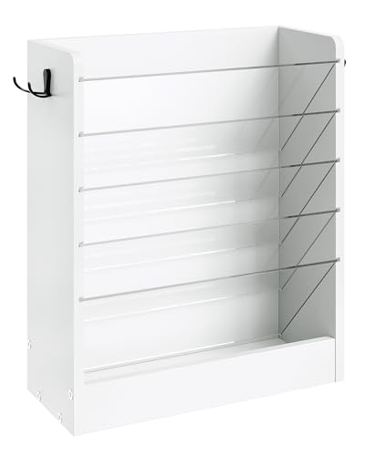 CHOEZON Zeitungshalter Wand, Wandorganizer aus Holzwerkstoff, Wandmontierter Ordner-Organisator, 6-stufiges Dokumentenregal, mit 2 Haken, für das Home Office, Weiß DMWJ02WB