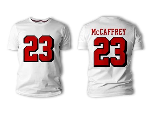 Gridiron Grip Christian McCaffrey #23 Football 100% Cotton Shirt Jersey Mens Adult (Large Color Rush White)