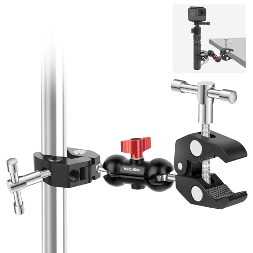 Mechrig Double Super Clamp Camera Mount with Magic Arm, Aluminum Double Clamp Mount Umbrella Holder for Desk, Studio Light/Boom Stand, Photography Reflector, Cross Bars, Bike/Motor Handlebars (SY004)