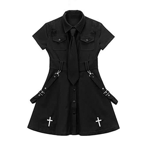 WEITING Vestido gótico Lolita japonesa para mujer, estilo Cross Punk Dark Academia, mini vestidos estéticos negros kawaii gótico talla grande, ropa de color negro, talla M