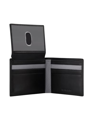 Karl Lagerfeld Paris Men's Nappa Grey Bubble Leather Iconic Logo on a Gunmetal Plate Card Holder, Black_logo4, One Size4