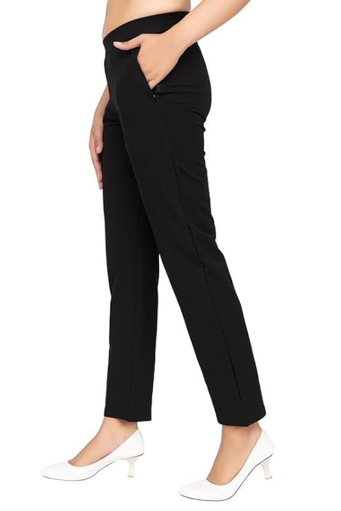 Image of Mlada All Day Cotton Track Pants for Women with 3 Zip Pockets | Regular Fit Mid Rise Track Pants with Stretchable Elastic Waist and Interlock Seams to Prevent Chafing