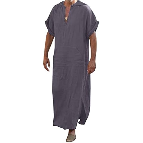 YAOHUOLE Mens Muslim Kaftan Robe Short Sleeve Middle East Arabis Robes Purple/Gray 3XL Cover