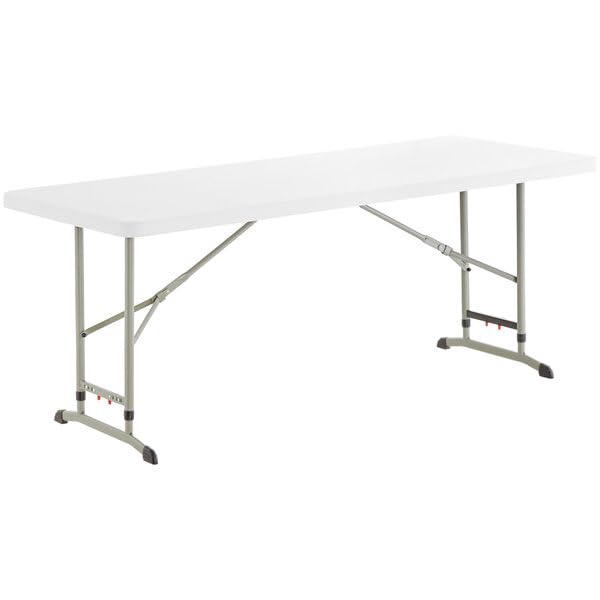 Adjustable Height Folding Table, White Granite, Plastic, 30x72 Inch, Heavy-Duty Blow Molded, Indoor Outdoor, 27.5-39 Inch Height