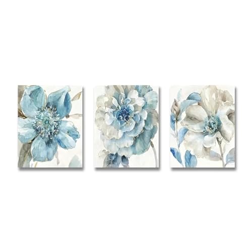 Toile florale bleue abstraite YIUEYI triptyque encadré 50x41cm pour salon