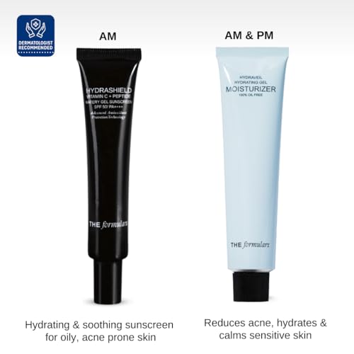 Image of The Formularx AM PM Skincare Routine Duo for Oily, Acne & Fungal Acne-Prone Skin | Hydrashield Vitamin C + Peptide Watery Gel Sunscreen SPF 50 PA++++ for Day Protection + Hydraveil Oil-Free Gel