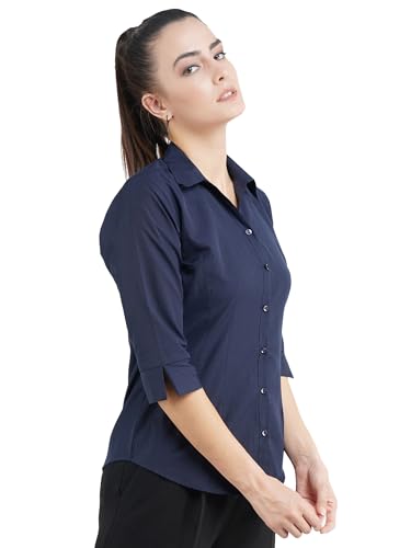 Image of Skyla Women's Cotton Rich Formal Shirt | 3 /4 Sleeve Office Wear | Regular Fit Business Casual Workwear