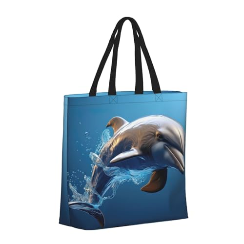 Unique 3D Animal dolphin print Tote Bag for Women Reusable Shopping Bag Large Beach Bag Travel Vacation Work2