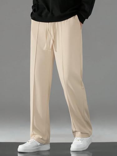 Image of KAJARU Men's Polyester Casual Straight Leg Trousers with Drawstring Waist - Comfortable & Stylish Everyday Wear for Men - Lightweight & Relaxed Fit Pants