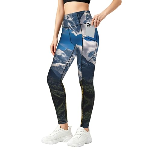 Pantalones de yoga con bolsillos mallas de cintura alta running y control de abdomen impreso