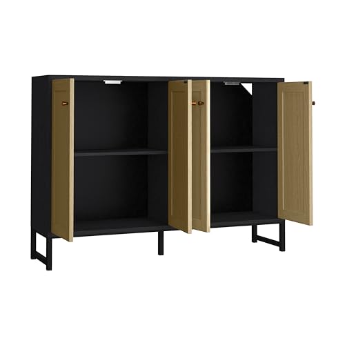 Panana FRSB61ACC Sideboard Accent Storage Cabinet With Rattan Decorated 4 Doors Dining Room Freestanding Kitchen Buffet Table Cupboard thumb #6