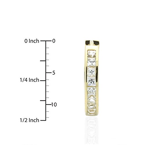 Doubleaccent Solid 14K Gold Earrings Princess Cut Cubic Zirconia Channel Set Huggie Hoop Earrings #TOP4