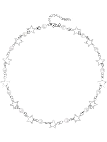 Sacina Star Imitation-Pearl Choker, Star Necklace Y2k, Emo Grunge Y2k Necklace, Christmas Jewelry Gift For Women