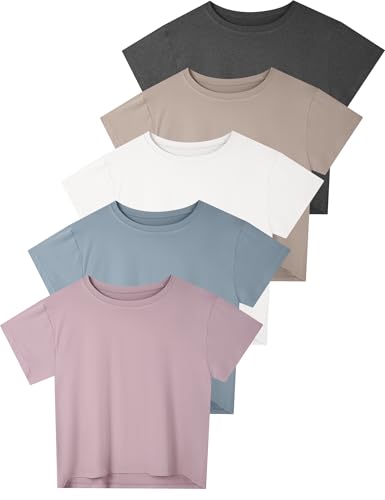 La Mejor Lista de Playera Mujer disponible en línea. 46 Dalavch - Paquete de 6 camisetas de manga corta para mujer, atlética, entrenamiento, yoga, correr, gimnasio, casual, ajuste holgado, 1 Blanco 1 Gris Jaspeado 1 Rosa 1 Caqui 1...