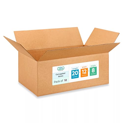 Large Shipping &amp; Moving Boxes 20x12x8 inches (10-Pack) - Extra Strength 200 lb vs Regular - Corrugated Cardboard Boxes for USPS/UPS - Moving Box Large - Packing Box by IDL Packaging