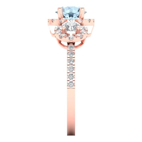 1.79 ct Round Cut Natural Aquamarine 14k White Gold Halo Three-Stone Wedding Engagement Bridal Promise Ring3