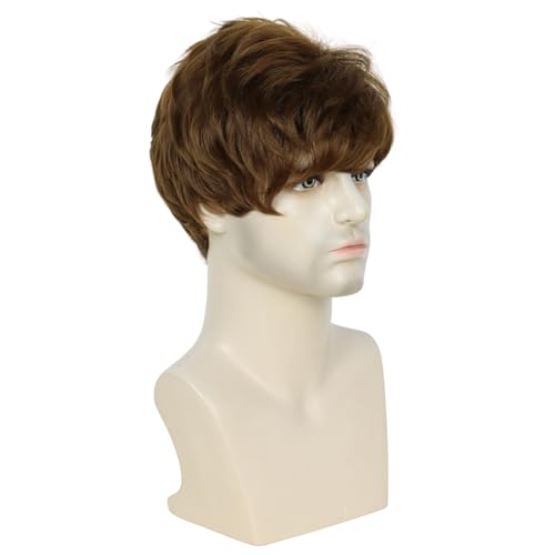 Image of Creamily Short Brown Wigs For Men Short Hair Layered Curly Synthetic Costume Halloween wigs for male