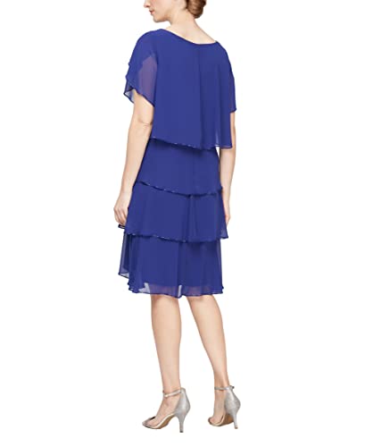 Image of S.L. Fashions Women's Short Tulip Sleeve Tiered Chiffon Cocktail Dress, Wedding Guest Gown (Petite and Regular Sizes)