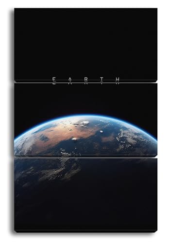 Ganci e viti gratuiti Terra nello spazio, mezza ombra, silenziosa guardia del cosmo, bellezza al buio, formato: 120 x 80 cm (3 pezzi) su tela, motivo pronto da incorniciato su telaio in vero legno, stampa digitale di alta