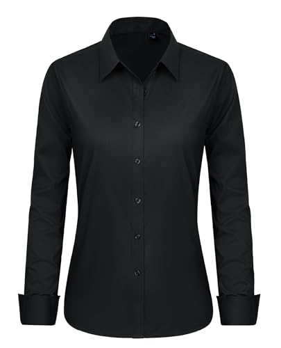 Image of J.VER Button Down Shirts for Women Stretch Collared Cotton Long Sleeve Dress Shirt Business Casual Blouse for Work