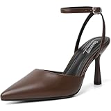 Susanny Dark Brown Heels for Women Closed Toe Heeled Leather Pointed Ankle Strap Dress Stiletto High Brown Heels Sexy Pumps Wedding Bride Guest Party Evening Prom Formal Comfortable Dressy Shoes 6.5