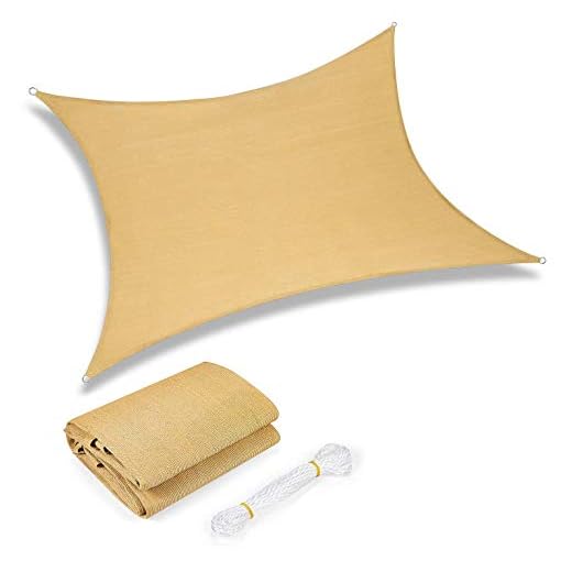 Yidaxing Tenda da Sole Rettangolare a Vela da 2 x 3 Metri, Tenda da Sole Impermeabile con Protezione dai Raggi UV per Patio, Giardino, Esterno, Colore Sabbia