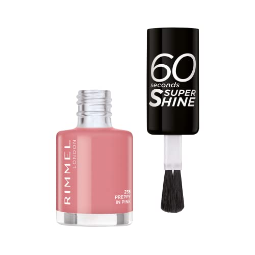 RIMMEL 60 Seconds Super Shine Smalto, Smalto asciugatura rapida, Colore vibrante, A lunga tenuta, 8 ml, 235 Preppy in Pink