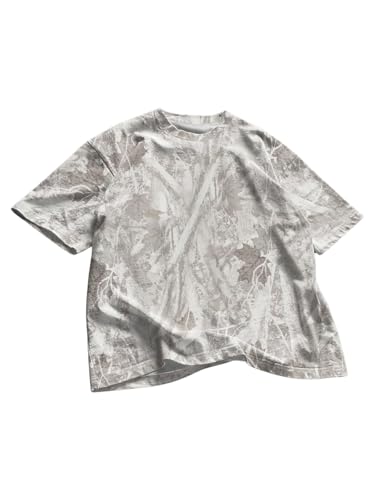 Men's Camo Baggy T Shirts Short Sleeve Crewneck Drop Shoulder Summer Tops