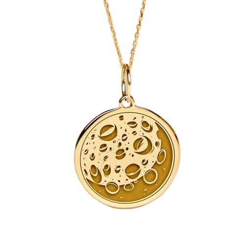 Collier pendentif pièce de monnaie gravée pleine lune en argent sterling plaqué or LKBEADS