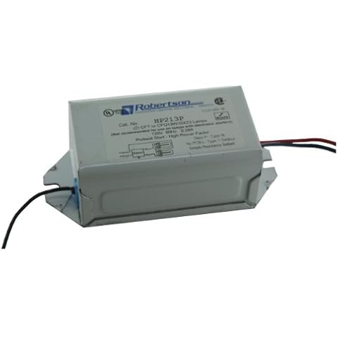 ROBERTSON 3P10074 HP213P BM Fluorescent mBallast for 2 CFT13W/GX23 or CFQ13W/GX23 CFL Lamps, Preheat Strt, 120Vac, 60Hz, Normal Ballast Factor, HPF with Side Leads v2 Cover