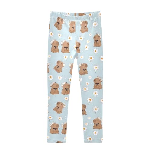 ALAZA Girls' Leggings Children's Yoga Pants Skinny Printed Dance Daisy Capybara Cute Comfortable 4T