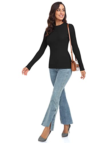 Image of Rocorose Womens Long Sleeve Tops Business Casual Crewneck Sweater 2024 Fall Knit Fitted Shirts