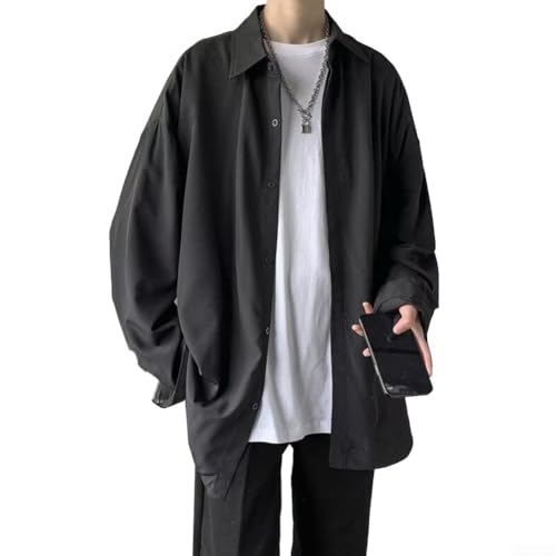 Camisa de estilo coreano para hombre, de gran tamaño, casual, con botones, manga...