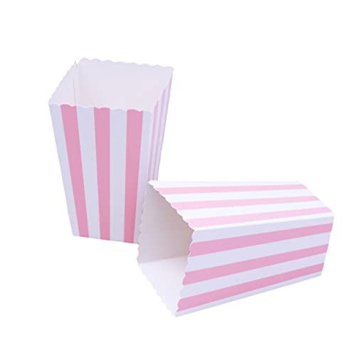 COLLBATH 48pcs Pink Stripe Cardboard Popcorn Boxes Reusable Favor Boxes Movie Theater Style Paper Perfect for Parties