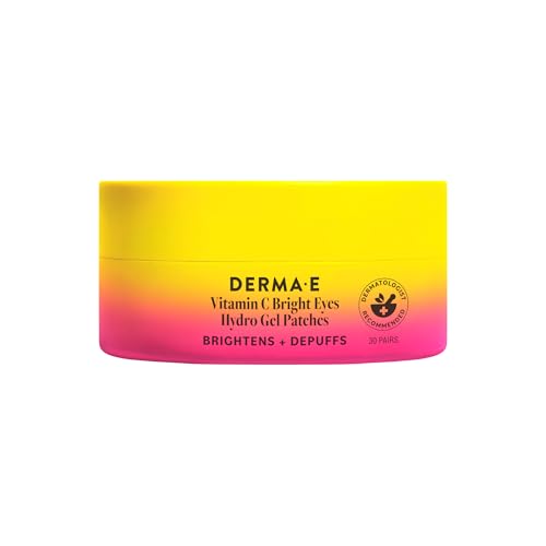 Derma E Vitamin C Bright Eyes Hydro Gel Under Eye Patches for Dark Circles (60 Ct 30 Pairs) Allantoin Caffeine & Vitamin B3 Eye Patches for Fine Lines Wrinkles Dark Circles & Puffy Eyes
