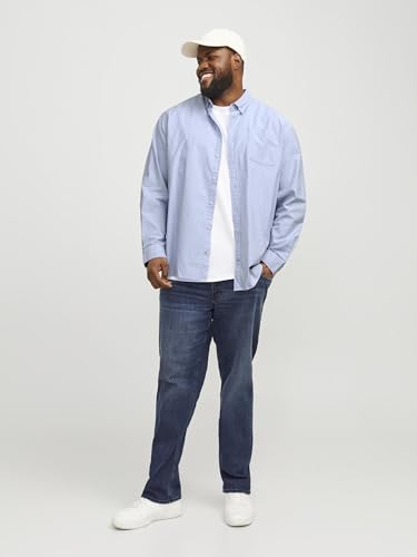 JACK & JONES Herren Einfarbiges Plus Size Hemd Basic Übergrößen Langarm Shirt Uni Business JJEOXFORD, Cashmere Blue , XXL – Ansicht 5