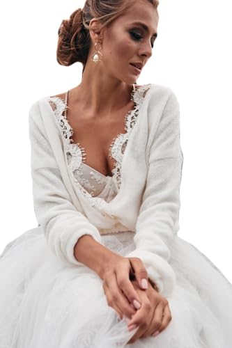 Bridal sweater, wedding knitted pullover, bridal ivory cardigan, knitted sweater for wedding dress, bridal top, cover up for bride, sweater with lace decoration