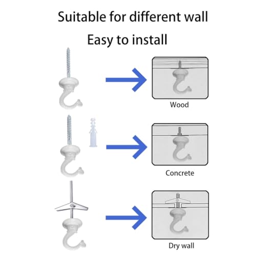 Image of Large Swag Ceiling Hooks Heavy Duty Swag Hook 3 Sets with Hardware for Hanging Plants Ceiling Installation Cavity Wall Fixing (3, White)