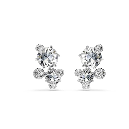 Swarovski Constella stud earrings, Round cut, White, Rhodium finish