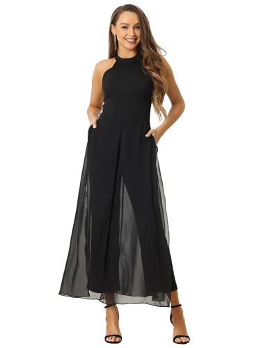 Allegra K Elegant Jumpsuit for Women's Summer Sleeveless Halter Neck Wedding Chiffon Wide Leg Dressy...